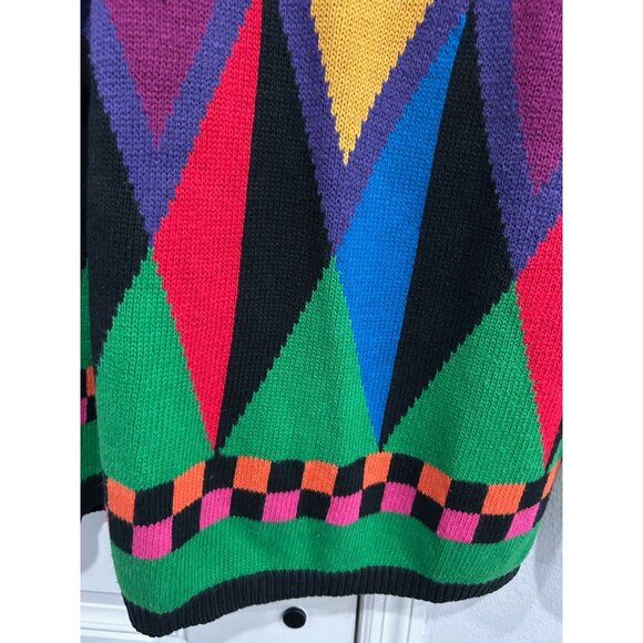 VTG Geometric Pullover Sweater Multicolor Crewneck Long Sleeve Artsy Eclectic - Picture 3 of 7